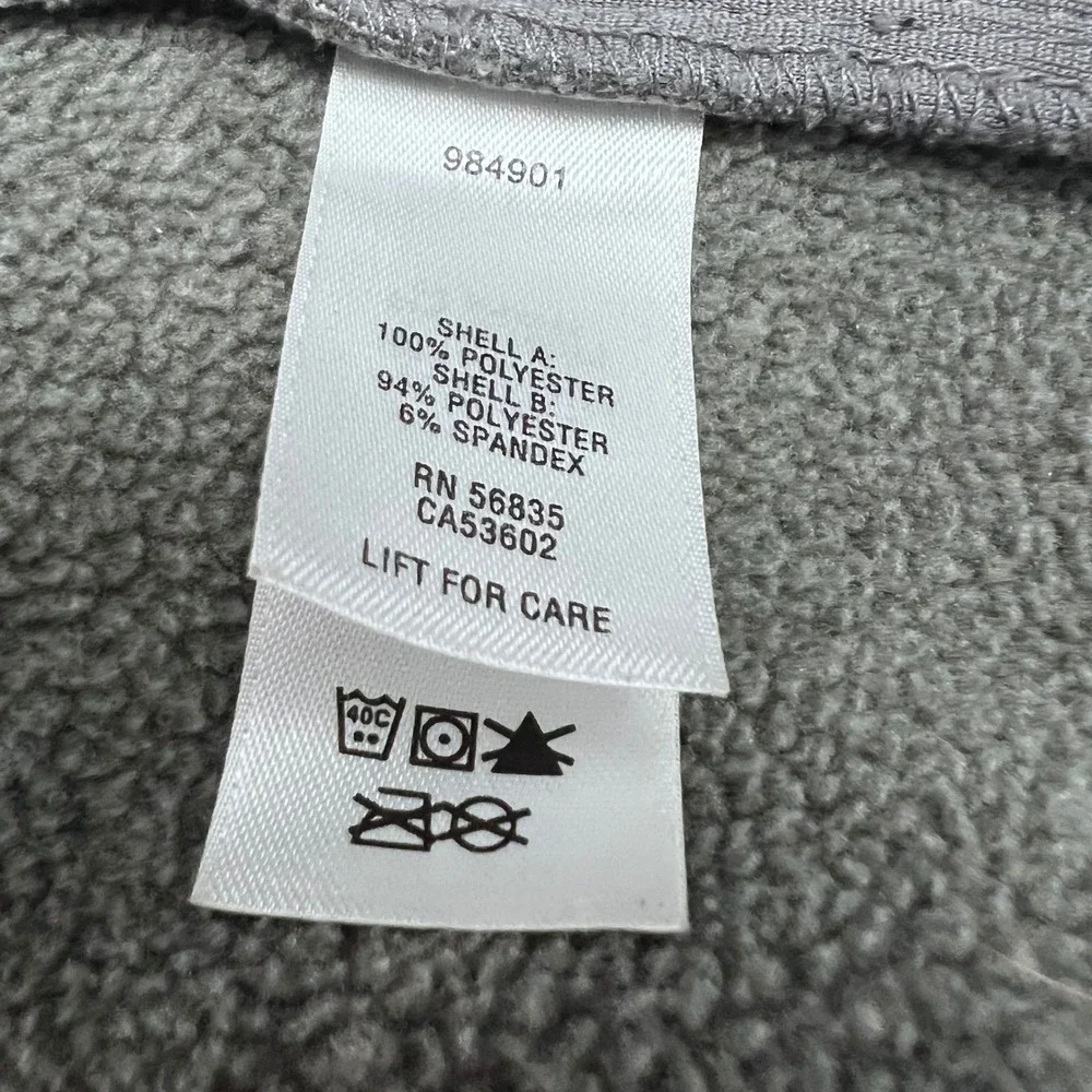 Cabelas Mens Fleece Vest Gray Navy Blue Full Zip Outdoor Pockets Size M Gorpcore